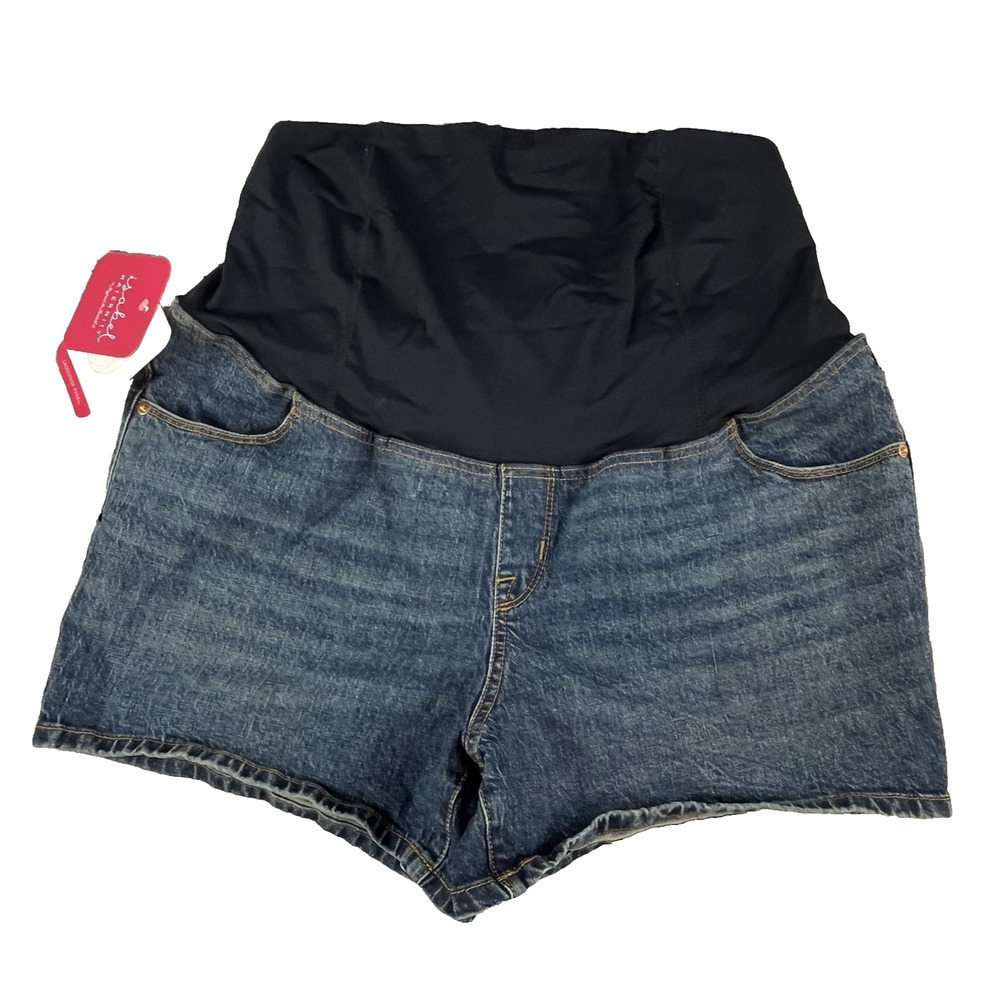 Isabel Maternity Denim Jean Shorts sz 14/32 Midi Short Crossover Panel 4"Inseam